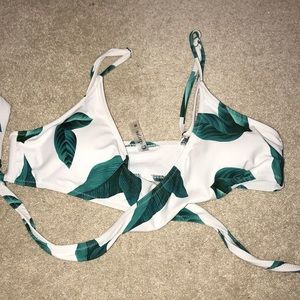 Tropical leaf wrap bikini top